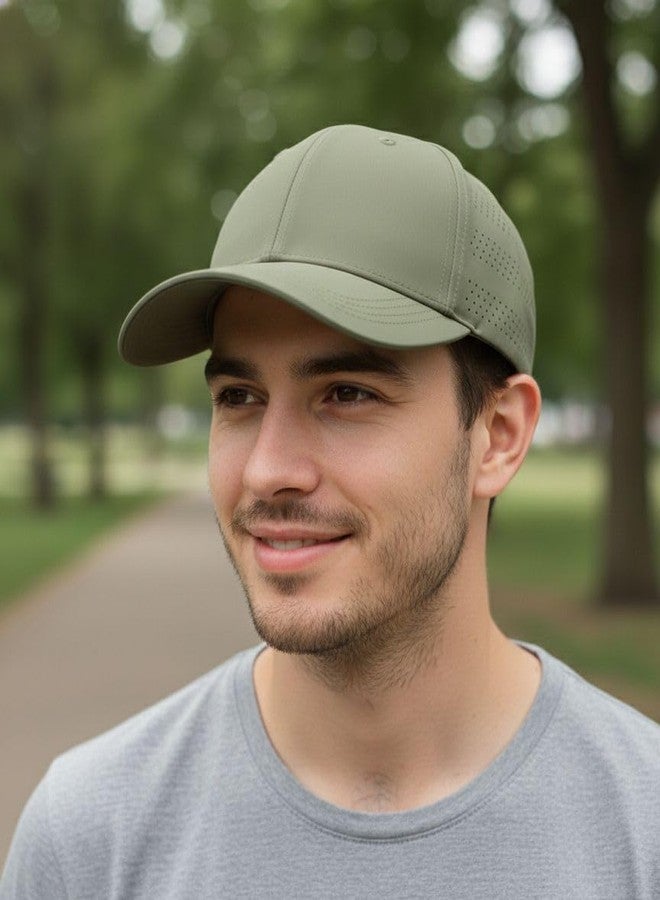 FAMWRAPZ Quick-Dry Baseball Cap, Gyming Breathable Water-Resistant, Sport Performance Mesh Polyester Laser Cut Hole Perforated Golf Hat Baseball Cap Green - Image 4