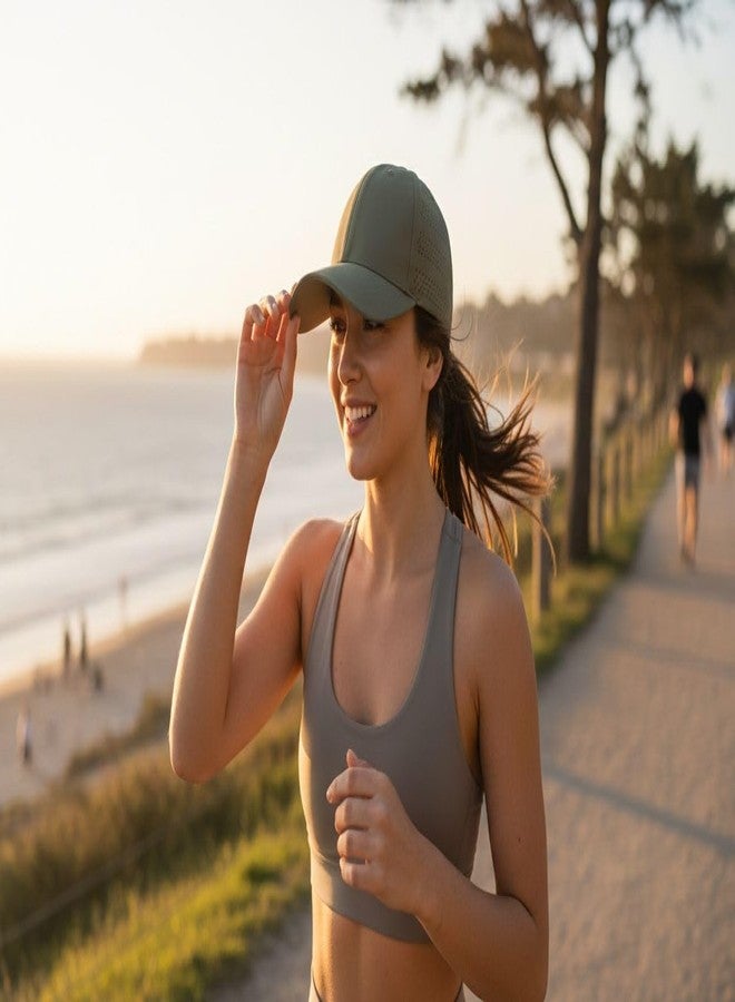 FAMWRAPZ Quick-Dry Baseball Cap, Gyming Breathable Water-Resistant, Sport Performance Mesh Polyester Laser Cut Hole Perforated Golf Hat Baseball Cap Green - Image 3