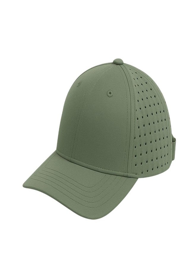 FAMWRAPZ Quick-Dry Baseball Cap, Gyming Breathable Water-Resistant, Sport Performance Mesh Polyester Laser Cut Hole Perforated Golf Hat Baseball Cap Green - Image 1