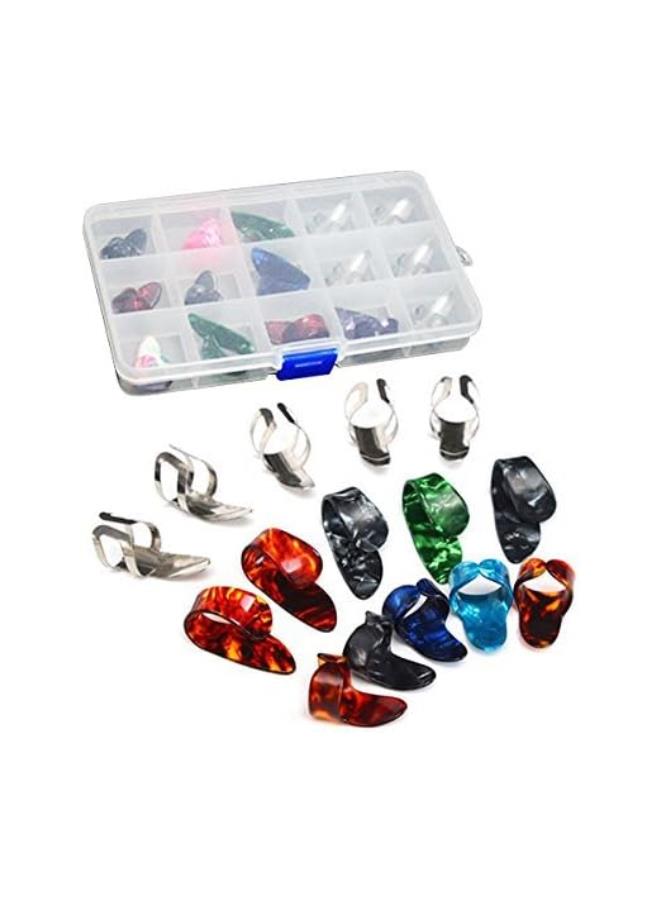 klarako 15pcs Finger Pick Thumb Pick Set Guitar Picks with 15 Grid Case Storage Box - Image 1