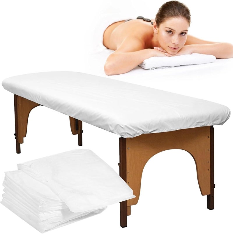 غطاء قابل للتخلص مرن بمقاسات 43.3" × 82.7"، 10 قطع من ملاءات الأسرّة المرنة للاستخدام الواحد فقط، ملاءات صحية مناسبة لمراكز السبا وصالونات التجميل والفنادق، مصنوعة من قماش غير مترابط (non-woven fabric) غير لاصق. - Image 1