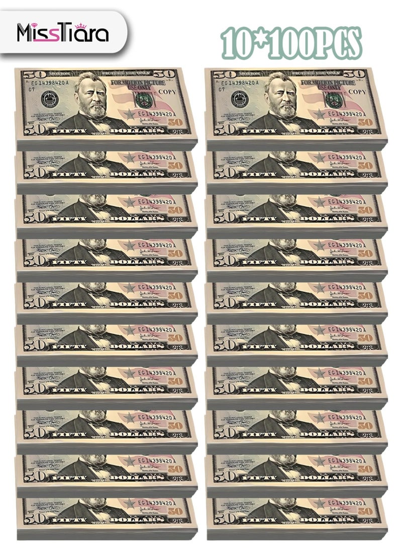 MissTiara 1000 Pieces Play Money for Kids Prop Money 50 Dollar Bills Copy Money Magician Porp,Movie Props - Image 1