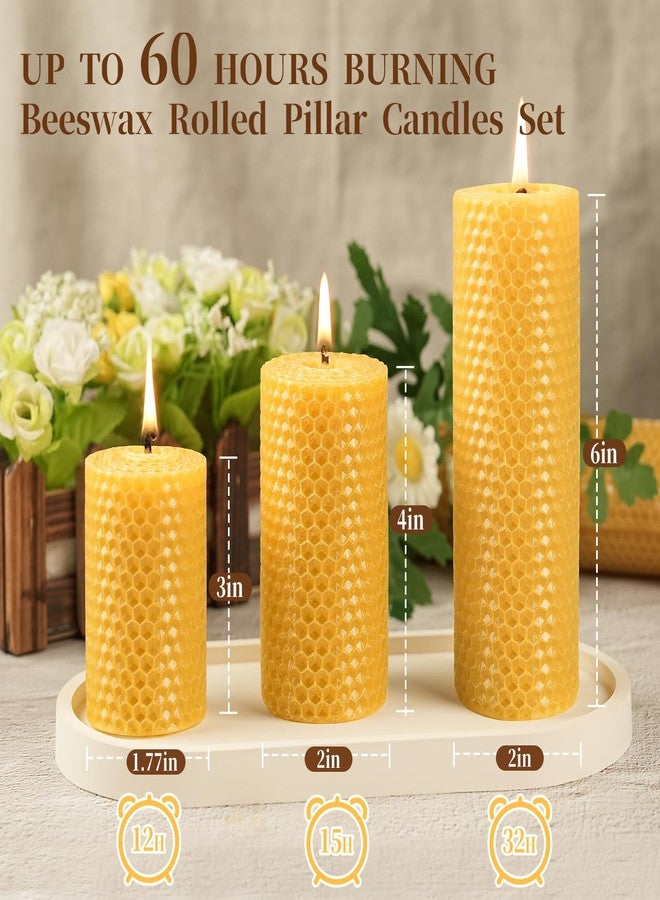 ginitiri Natural Beeswax Pillar Candles Hand-Rolled,3 Pack Multiple Heights Rolled Bees Wax Candle for Home,Unscented,Smokeless&Dripless-1.77x3in,2x4in,2x6in Pure Beeswax Candles for Wedding, Meditation, Gifts - Image 3