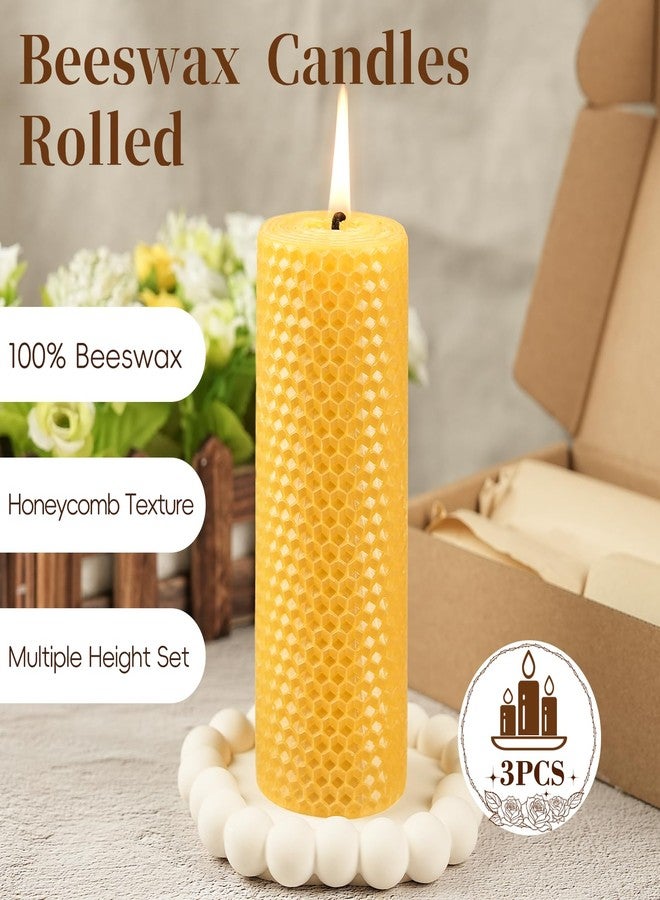 ginitiri Natural Beeswax Pillar Candles Hand-Rolled,3 Pack Multiple Heights Rolled Bees Wax Candle for Home,Unscented,Smokeless&Dripless-1.77x3in,2x4in,2x6in Pure Beeswax Candles for Wedding, Meditation, Gifts - Image 2