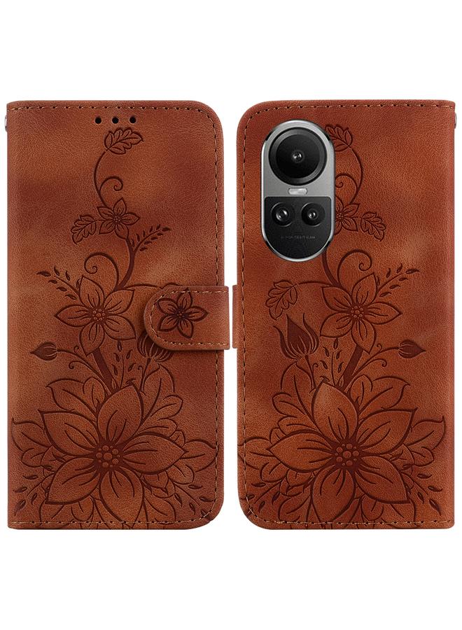 S-TOP Case For OPPO Reno10 5G / Reno10 Pro Global Lily Embossed Leather Phone Case - Image 1