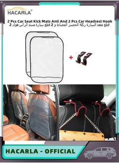 2 Pcs Car Seat Kick Mats Anti Dirty Car Seat Back Protector Cover Waterproof Seat Protector and Stain Resistant And 2 Pcs Car Headrest Hook Vehicle Back Seat Hanger Storage for Purse Groceries Bag