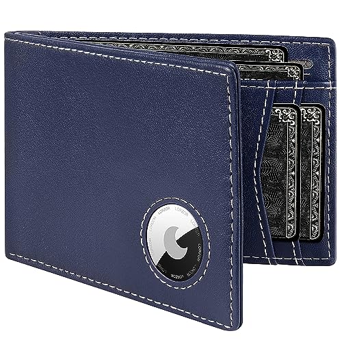LORZOR Mens Wallet with AirTag Holder, Bifold Top Grain Leather Minimalist Front Pocket RFID Blocking AirTag Wallet with ID Window Gift for Men, up to 12 Cards - Image 1