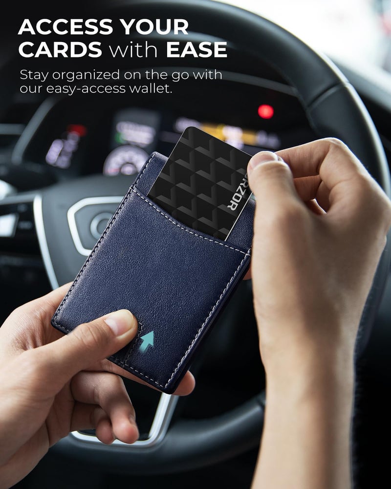 LORZOR Mens Wallet with AirTag Holder, Bifold Top Grain Leather Minimalist Front Pocket RFID Blocking AirTag Wallet with ID Window Gift for Men, up to 12 Cards - Image 5