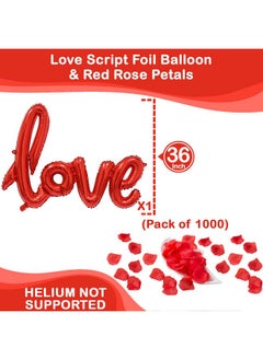 KATCHON Giant I Love You Balloons Set 36 Inch Red Rose Petals Pack Of 1000 | Script Love Balloon Red Heart Balloons For Valentines Day Decor | Valentines Day Balloons For Valentines Decorations  - Image 4