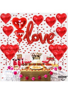 KATCHON Giant I Love You Balloons Set 36 Inch Red Rose Petals Pack Of 1000 | Script Love Balloon Red Heart Balloons For Valentines Day Decor | Valentines Day Balloons For Valentines Decorations  - Image 5