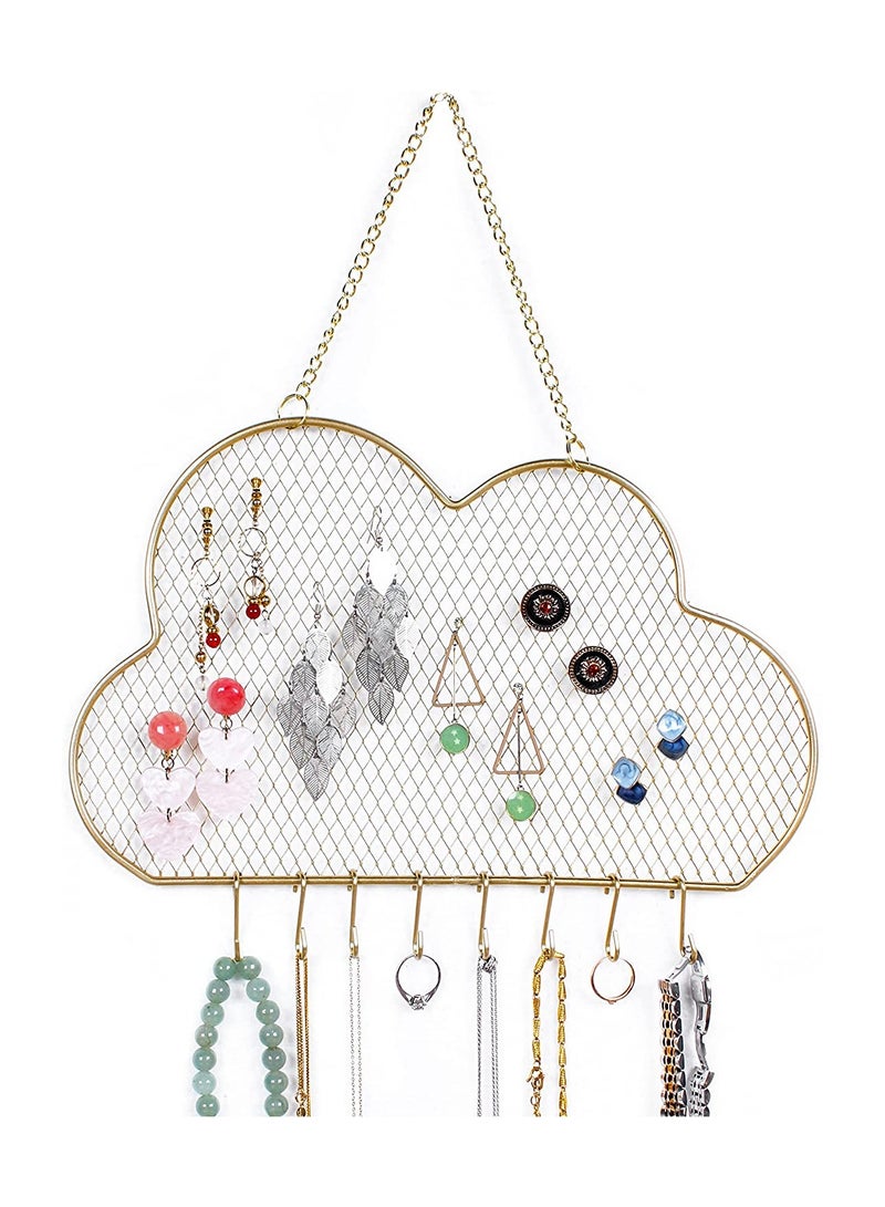 SYOSI Hanging Wall Wall Jewelry Rack Hanging Earring Holder Hanging Jewelry Organizer Display Grid Golden Cloud Shaped Bracelet Necklace and Ring Organizer with 8 Hooks - Image 1