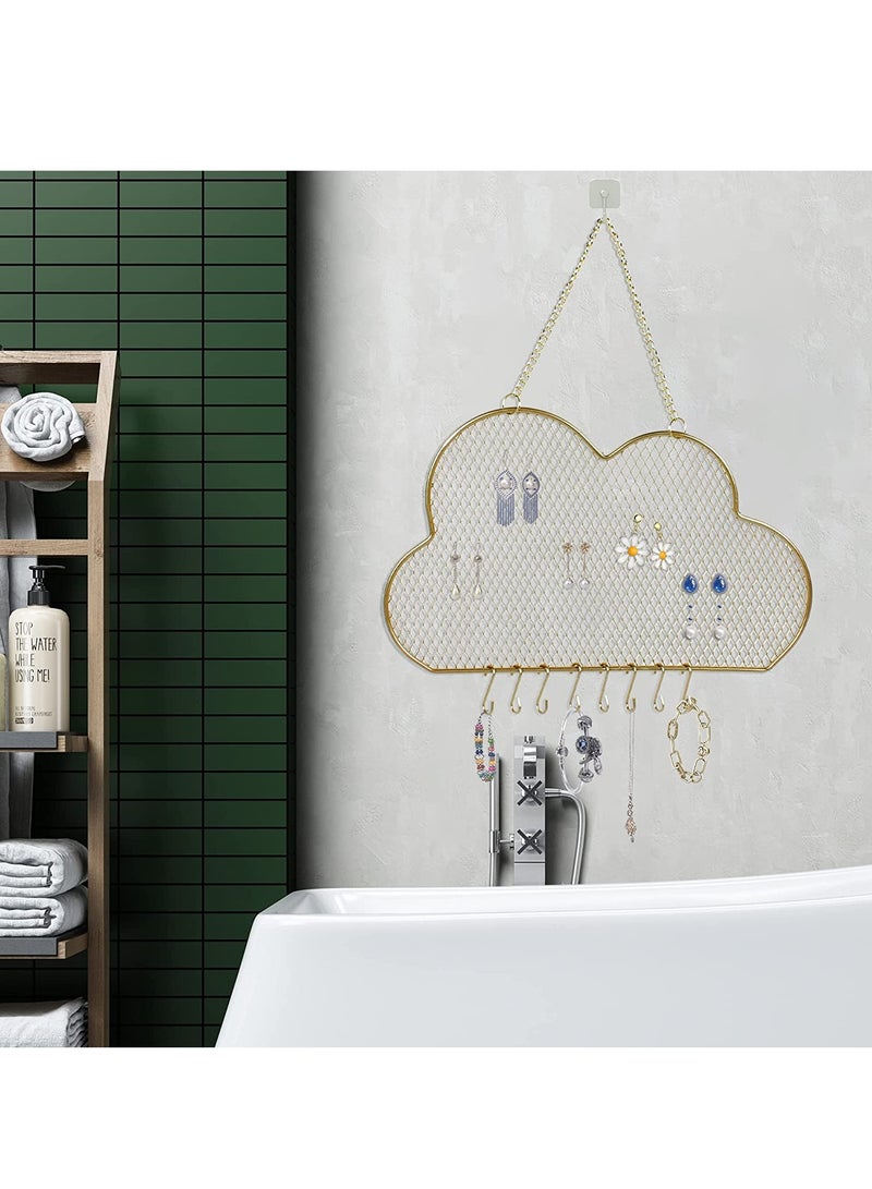 SYOSI Hanging Wall Wall Jewelry Rack Hanging Earring Holder Hanging Jewelry Organizer Display Grid Golden Cloud Shaped Bracelet Necklace and Ring Organizer with 8 Hooks - Image 3