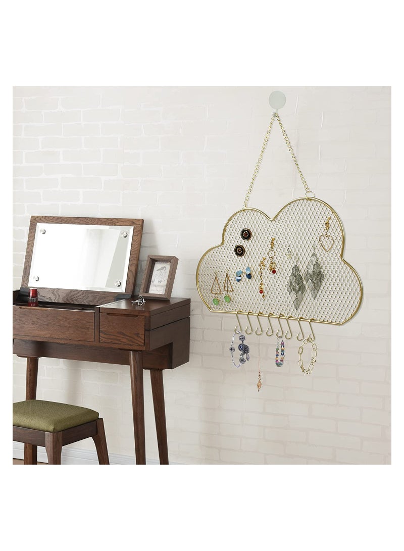 SYOSI Hanging Wall Wall Jewelry Rack Hanging Earring Holder Hanging Jewelry Organizer Display Grid Golden Cloud Shaped Bracelet Necklace and Ring Organizer with 8 Hooks - Image 5