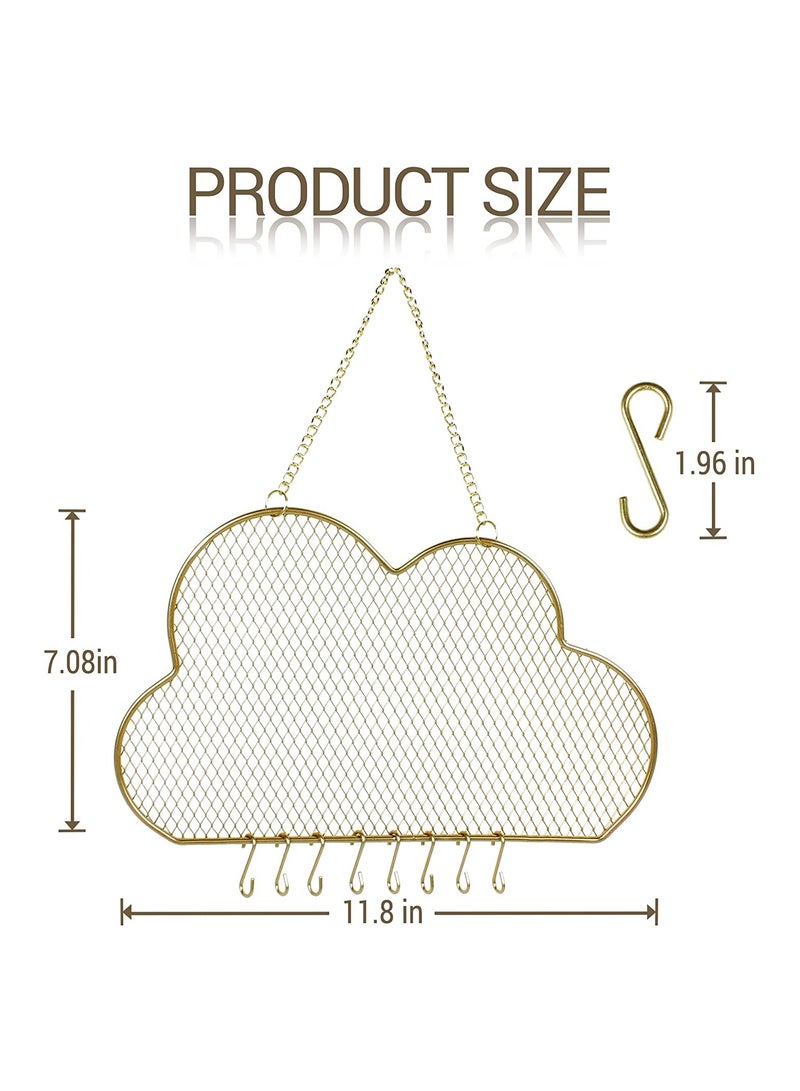 SYOSI Hanging Wall Wall Jewelry Rack Hanging Earring Holder Hanging Jewelry Organizer Display Grid Golden Cloud Shaped Bracelet Necklace and Ring Organizer with 8 Hooks - Image 2