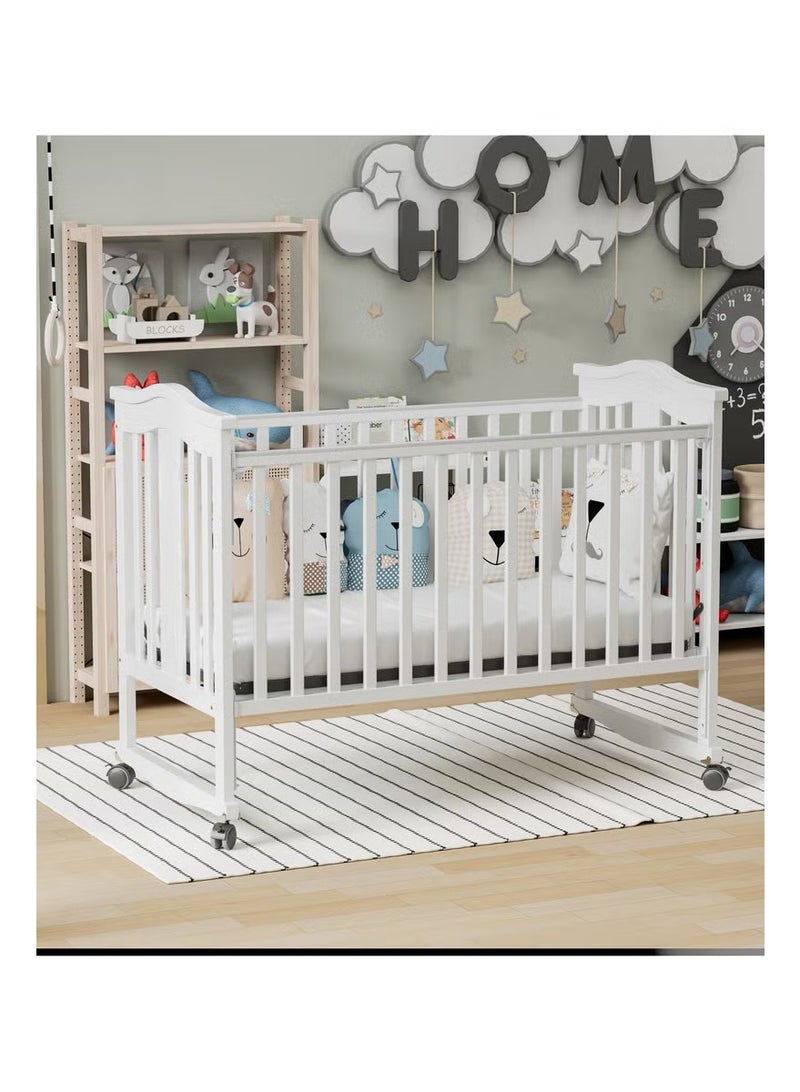 كادي ون سرير اطفال خشبي بارتفاع قابل للتعديل ب 3 مستويات يمكن تحويله الى هزاز مزود بعجلات مع ناموسية للحماية من الحشرات 120×60 سم - Image 4