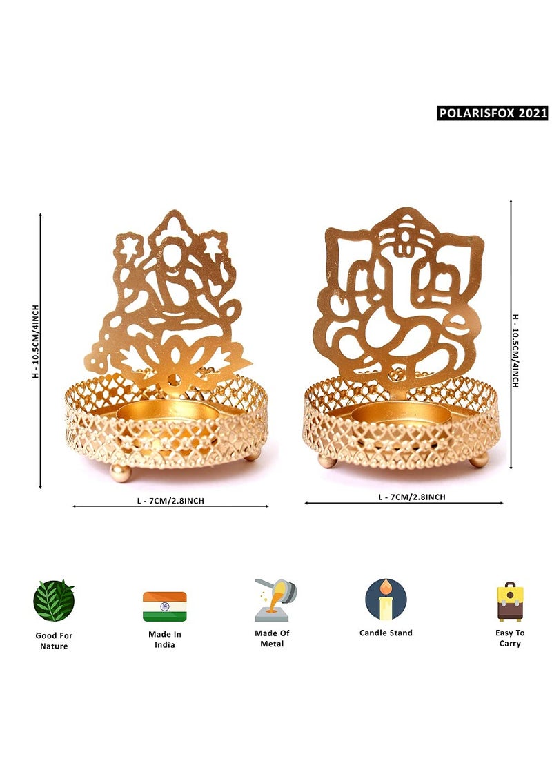 Polaris Fox POLARIS FOX Ganeshji Lakshmiji Diya Decor TEALIGHT Candle Holder Table Candle Stand Set of 2 Gold Color  - Image 5