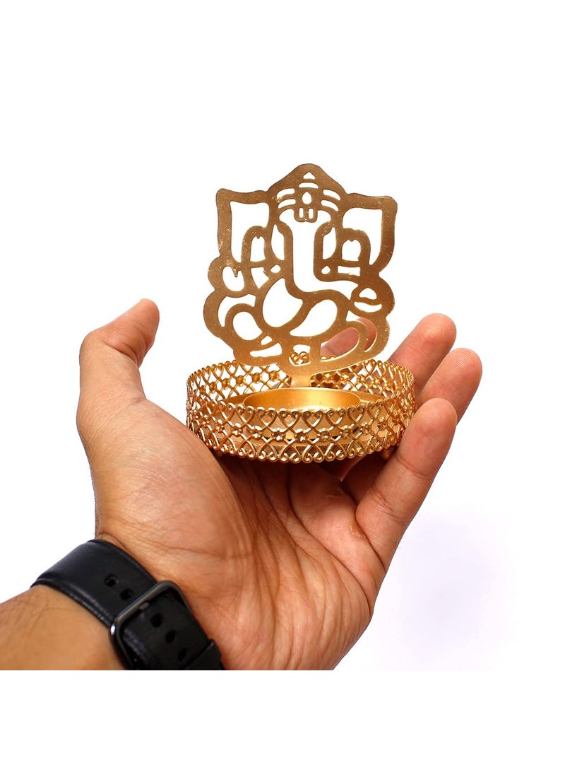 Polaris Fox POLARIS FOX Ganeshji Lakshmiji Diya Decor TEALIGHT Candle Holder Table Candle Stand Set of 2 Gold Color  - Image 4