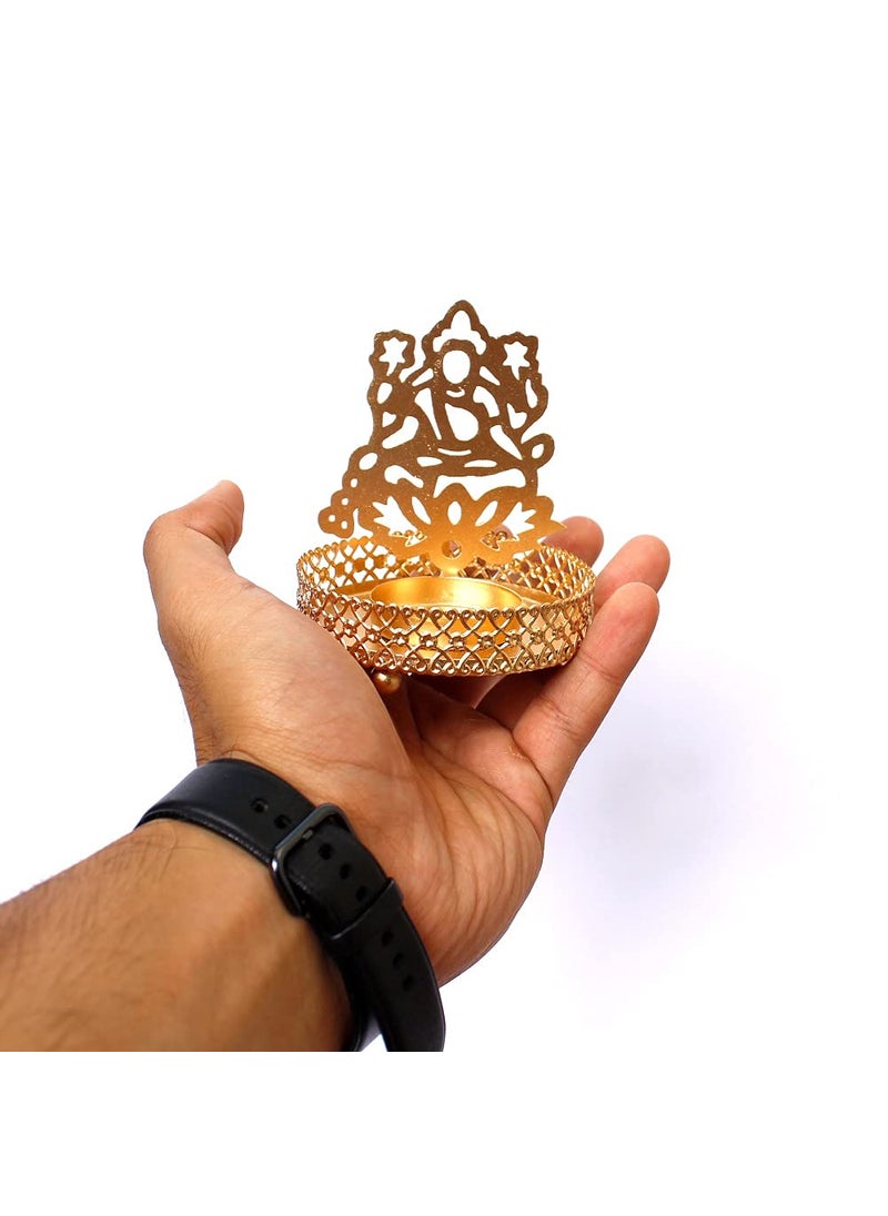 Polaris Fox POLARIS FOX Ganeshji Lakshmiji Diya Decor TEALIGHT Candle Holder Table Candle Stand Set of 2 Gold Color  - Image 3