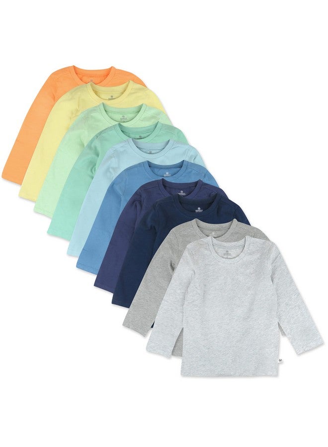 HonestBaby HonestBaby Baby 10 Pack Long Sleeve T Shirts 100% Organic Cotton for Toddler, Boys, Girls, Rainbow Blues, 5T - Image 1