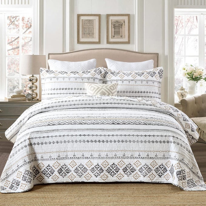 QUILTS QUEEN SIZE QUEEN QUILT BEDSPREAD SETS 100 COTTON BOHO QUILTED BEDDING SET FOR QUEEN BED 3 PIECES BOHEMIAN REVERSIBLE STRIPED LIGHTWEIGHT COMFORTER BED SPREAD WHITE