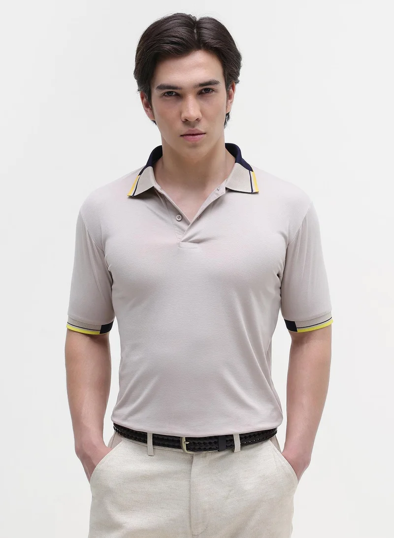 CAHOOT Men's Beige Plain/Basic T-Shirt For Casual Wear | Polo Collar | Short Sleeve | Button Closure | Polyester Blend T-Shirt Crafted With Comfort Fit For Everyday Wear