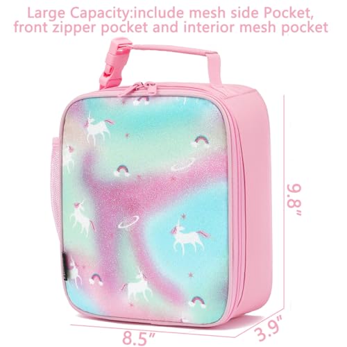 FlowFly Kids Lunch box Insulated Soft Bag Mini Cooler Back to School Thermal Meal Tote Kit for Girls, Boys, Glitter-Unicorn - Image 3
