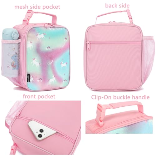 FlowFly Kids Lunch box Insulated Soft Bag Mini Cooler Back to School Thermal Meal Tote Kit for Girls, Boys, Glitter-Unicorn - Image 4