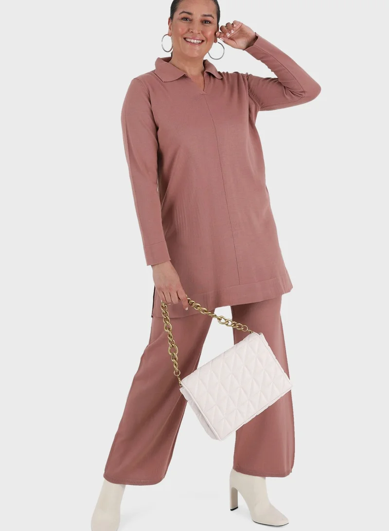 Alia by modanisa Polo Neck Sweatshirt & Pants Set