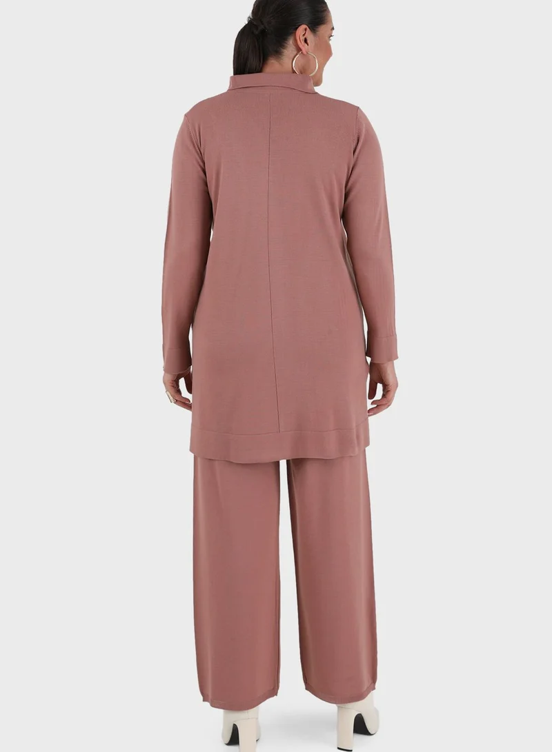 Alia by modanisa Polo Neck Sweatshirt & Pants Set