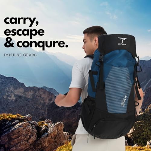 Impulse Urban Trek 75L Travel Bag with Rain Cover|Water Resistant|Padded Adjustable Shoulder Straps & Waist Belt | Ideal for Hiking, Camping & Travel Rucksack Backpack- Blue |1 Year Warranty - Image 2