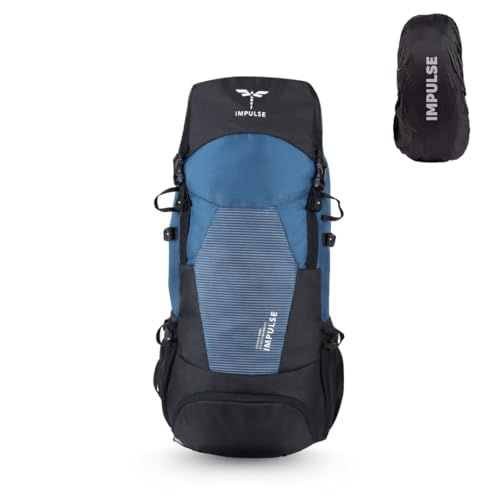 Impulse Urban Trek 75L Travel Bag with Rain Cover|Water Resistant|Padded Adjustable Shoulder Straps & Waist Belt | Ideal for Hiking, Camping & Travel Rucksack Backpack- Blue |1 Year Warranty - Image 1