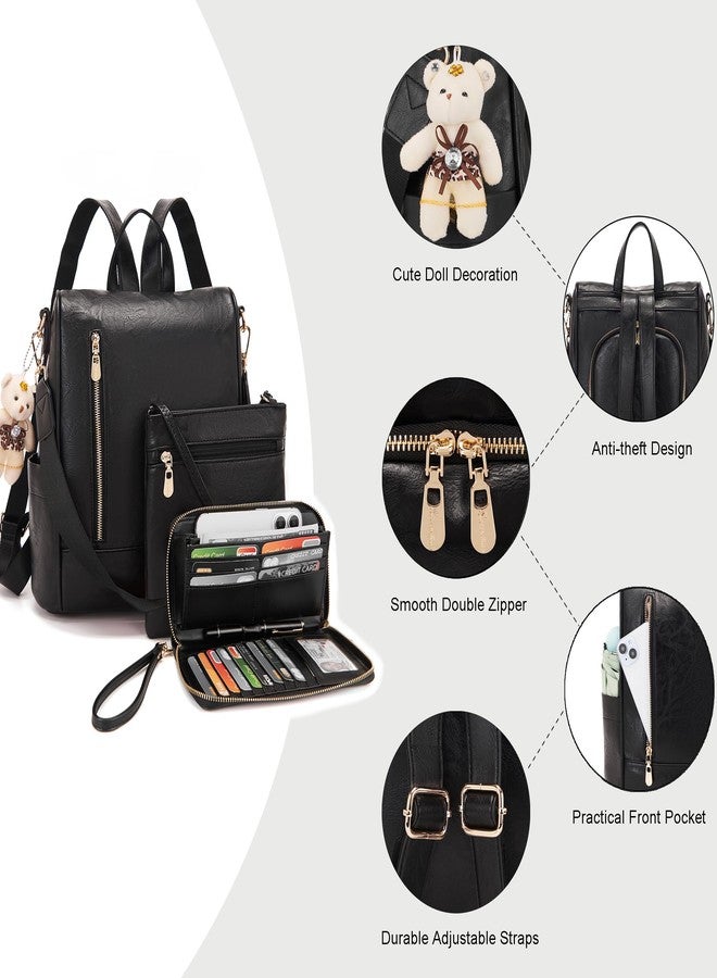 Soperwillton Women Fashion Backpack Purse Anti-Theft Leather Shoulder Bag Travel Multi Pockets Handbag Wallet Set 3pcs - Image 4