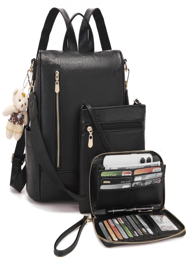 Soperwillton Women Fashion Backpack Purse Anti-Theft Leather Shoulder Bag Travel Multi Pockets Handbag Wallet Set 3pcs - Image 1