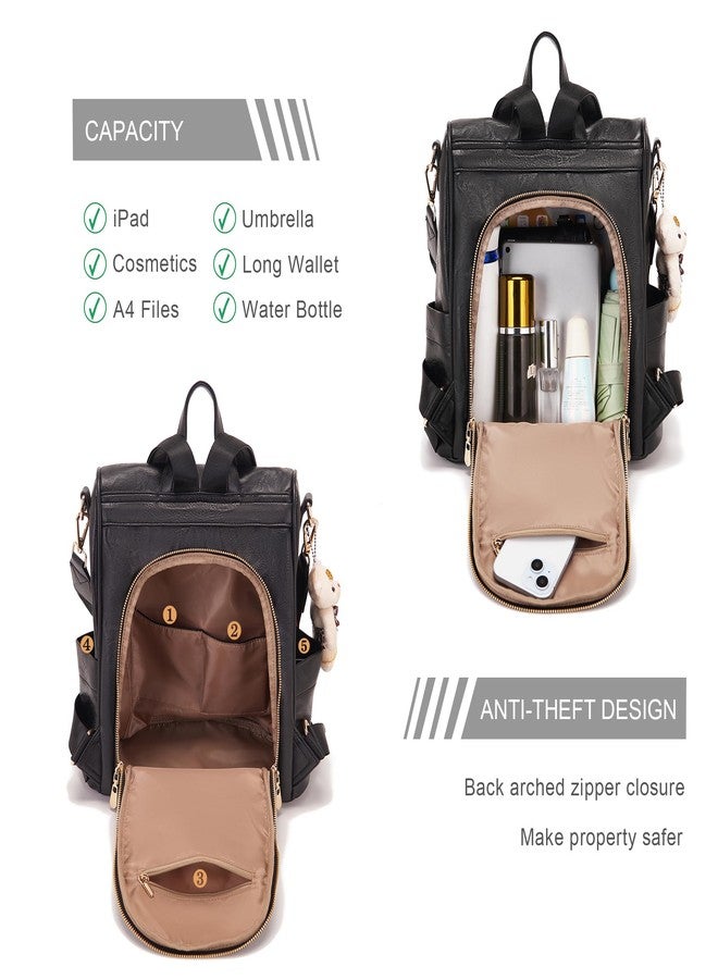 Soperwillton Women Fashion Backpack Purse Anti-Theft Leather Shoulder Bag Travel Multi Pockets Handbag Wallet Set 3pcs - Image 2