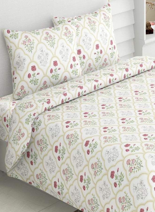 haus & kinder King Size Bedsheet with 2 Pillow Covers, 186 TC Cotton Bedsheets for Double Bed King Size 108X108 Inches Flat Bed Sheet | Rose Serenity - Image 1