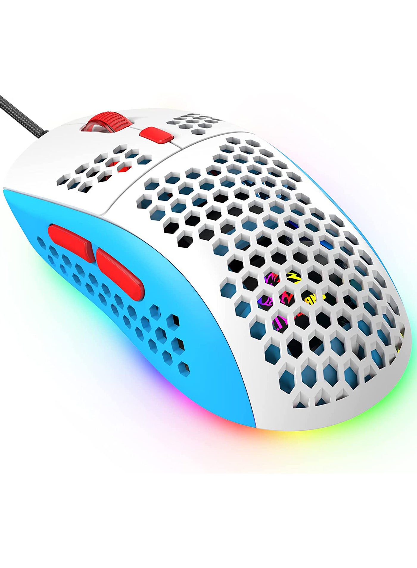 M8 LED Gaming Mouse Ergonomic Ultra-Lightweight Honeycomb Shell Custom Tri-Color Design Chroma RGB Backlit 7 Programmable Buttons 6400 DPI Computer Mice for PS4 Xbox Laptop PC Gamers