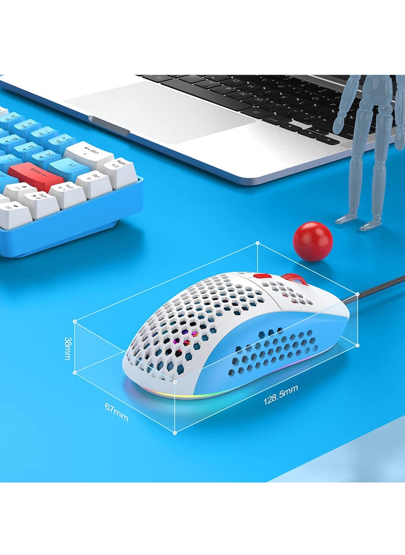 M8 LED Gaming Mouse Ergonomic Ultra-Lightweight Honeycomb Shell Custom Tri-Color Design Chroma RGB Backlit 7 Programmable Buttons 6400 DPI Computer Mice for PS4 Xbox Laptop PC Gamers
