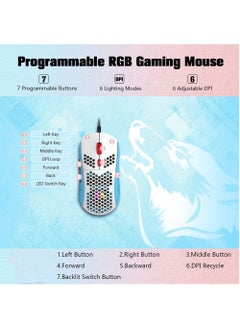 Rock Pow M8 LED Gaming Mouse Ergonomic Ultra-Lightweight Honeycomb Shell Custom Tri-Color Design Chroma RGB Backlit 7 Programmable Buttons 6400 DPI Computer Mice for PS4 Xbox Laptop PC Gamers  - Image 4
