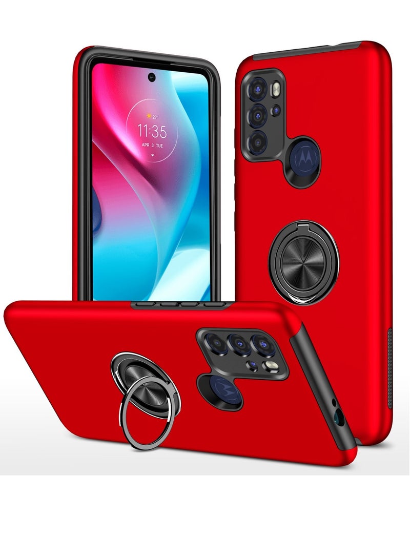 Protective Phone Case with Invisible Ring Holder Kickstand for Motorola Moto G60s Red - Image 1