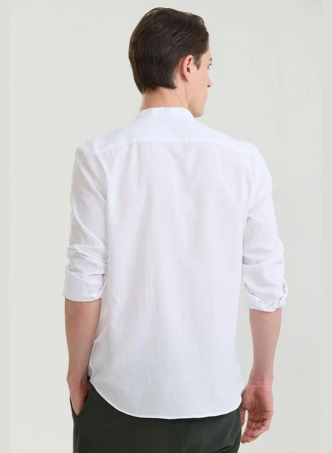 FELIX HARDY White Men's Cotton Linen Blend Long Sleeve Shirt for Men | Best Price UAE