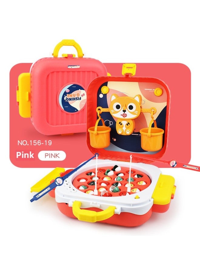 Children's Electric Magnetic Fishing Table Toy Backpack Sailboat Multi-function Early Education Music Rotating Fishing Plate-Color:156-19 Balance Backpack Fishing Table Pink - Image 1