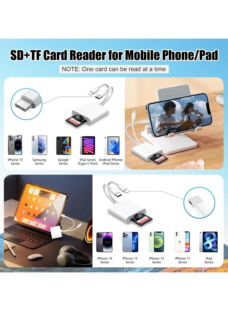 SD Card Reader for iPhone iPad, 2 in 2 USB C Memory SD Card Reader with Dual Slot for MicroSD/SD, Lightning+USB C Camera Card Viewer Reader Adapter for iPhone/iPad/Android/Camera, Plug and Play  - Image 2