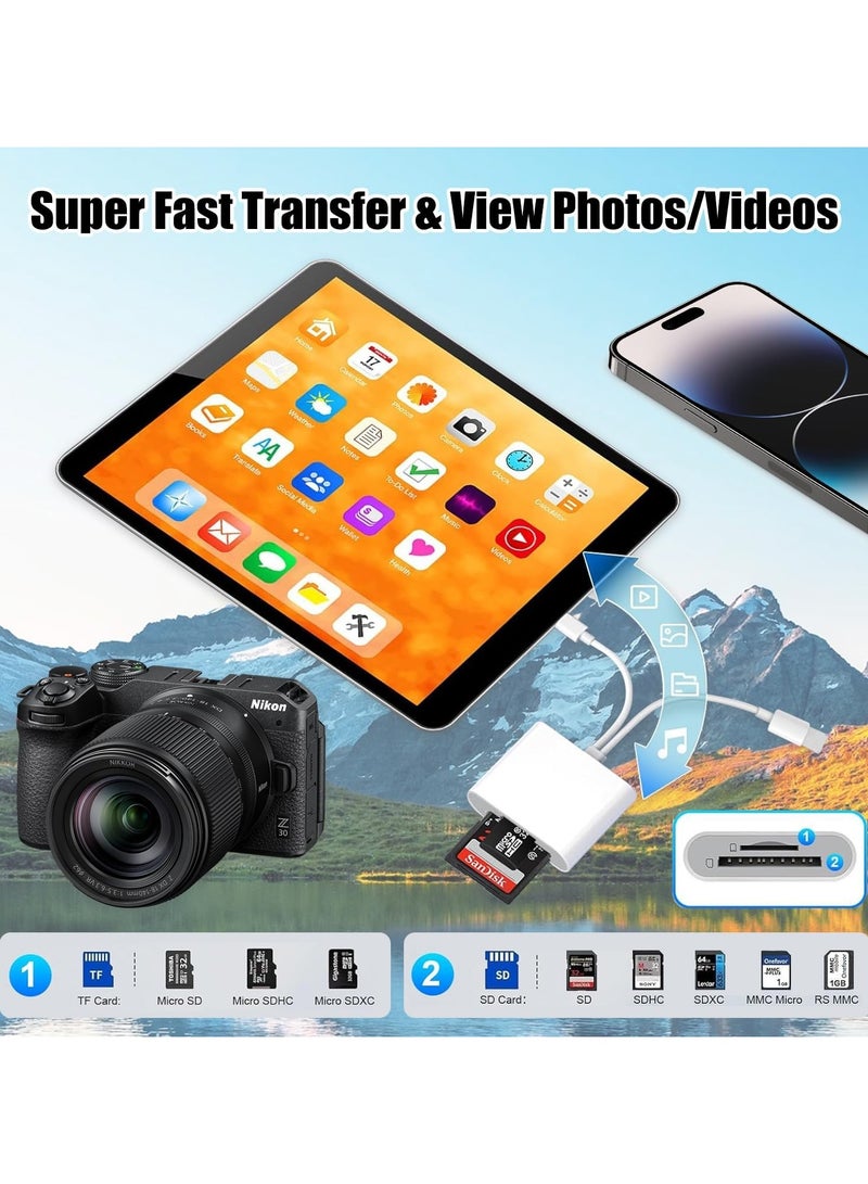 SD Card Reader for iPhone iPad, 2 in 2 USB C Memory SD Card Reader with Dual Slot for MicroSD/SD, Lightning+USB C Camera Card Viewer Reader Adapter for iPhone/iPad/Android/Camera, Plug and Play  - Image 3