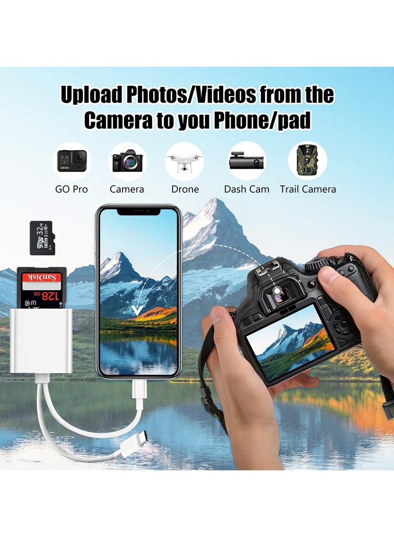 SD Card Reader for iPhone iPad, 2 in 2 USB C Memory SD Card Reader with Dual Slot for MicroSD/SD, Lightning+USB C Camera Card Viewer Reader Adapter for iPhone/iPad/Android/Camera, Plug and Play  - Image 4