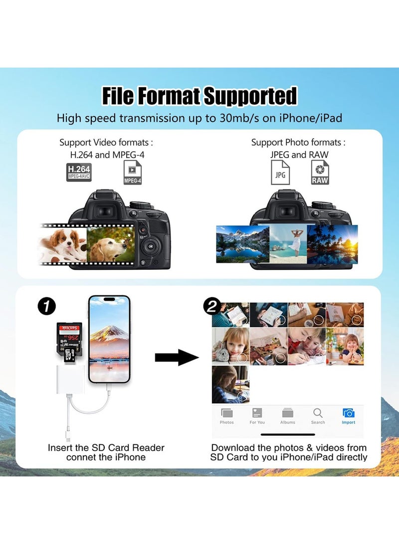 SD Card Reader for iPhone iPad, 2 in 2 USB C Memory SD Card Reader with Dual Slot for MicroSD/SD, Lightning+USB C Camera Card Viewer Reader Adapter for iPhone/iPad/Android/Camera, Plug and Play  - Image 5