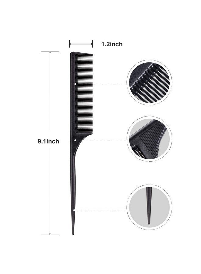 Leinuosen 2 Pack Rat Tail Combs for Women Fine Tooth Comb Parting Tip Carbon Fiber Root Teasing Anti Static Heat Resistant Adding Volume Evening Hair Styling - Image 2