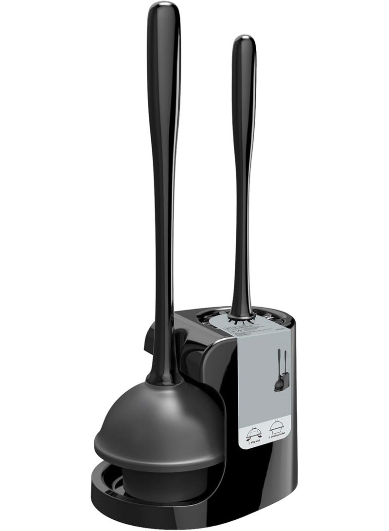 Toilet Plunger and Bowl Brush Combo for Bathroom Cleaning, Black, 1 Set - Image 1