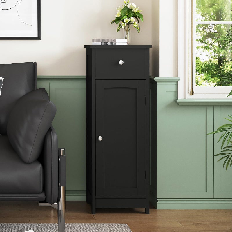 Iwell Bathroom Storage Cabinet, Small Bathroom Floor Cabinet with Drawer & Storage Shelf, Free-Standing Organizer Cabinets for Hallway/Living Room, Black - Image 5