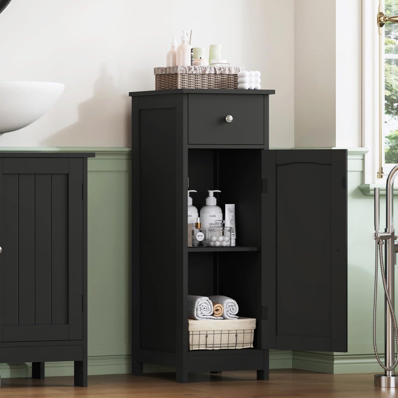 Iwell Bathroom Storage Cabinet, Small Bathroom Floor Cabinet with Drawer & Storage Shelf, Free-Standing Organizer Cabinets for Hallway/Living Room, Black - Image 2