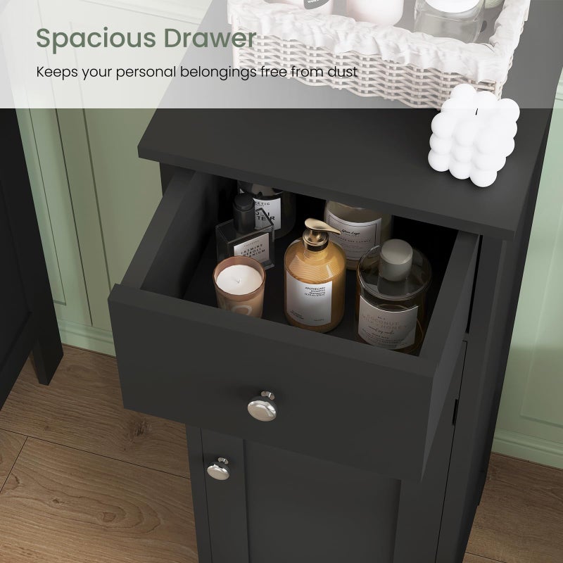 Iwell Bathroom Storage Cabinet, Small Bathroom Floor Cabinet with Drawer & Storage Shelf, Free-Standing Organizer Cabinets for Hallway/Living Room, Black - Image 4